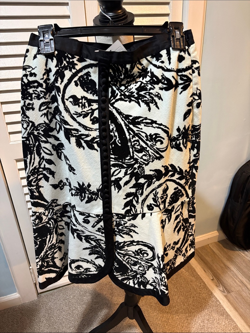 Anthropologie Black and White Patterned A-Line Skirt